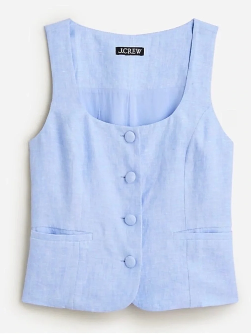 NWT J. Crew Scoop Neck French Blue Linen Blend Vest with Buttons, Size 4